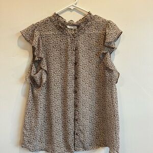 Pleione Floral Ruffle Sleeve Blouse. Size L.